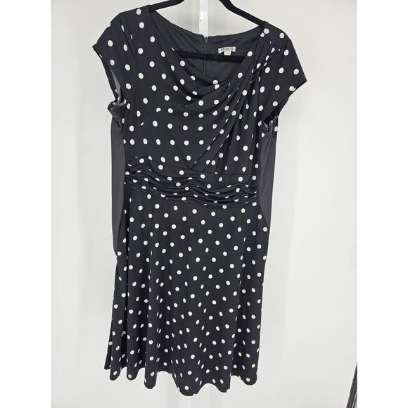Eliza J Womens Sz 12P Petite Knee Length Dress Black White Polka Dot - Picture 1 of 4